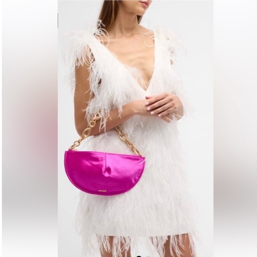 Cult Gaia Estrella Mini Anemone Pink Satin Gold Chain Shoulder Bag Chic Glam Y2K - Picture 2 of 12